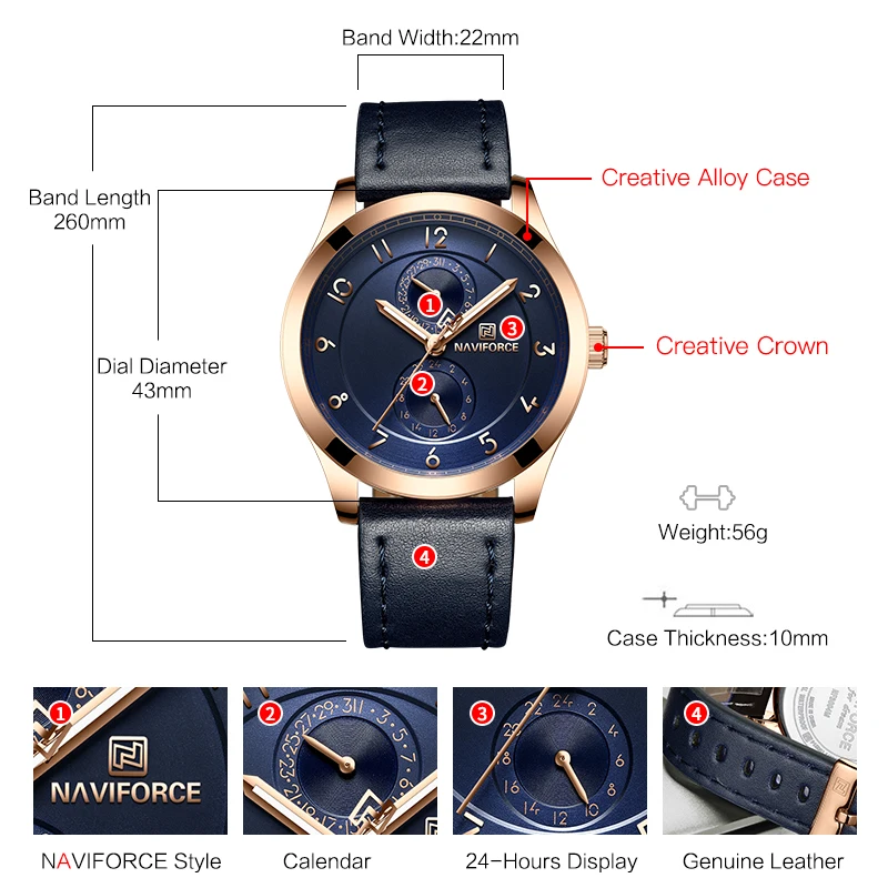 NAVIFORCE Лидирующий бренд Для мужчин Творческий моды кварцевые наручные часы