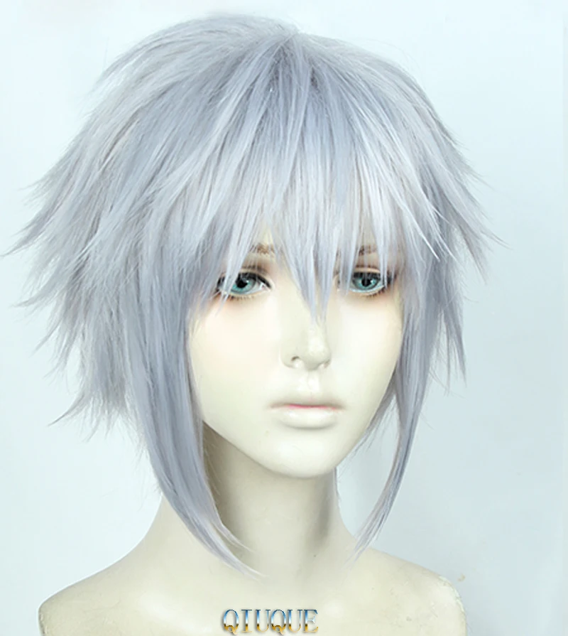 

High Quality Anime Kingdom Hearts 3 Riku Wigs Iron Gray Heat Resistant Synthetic Hair Perucas Cosplay Wig + Wig Cap