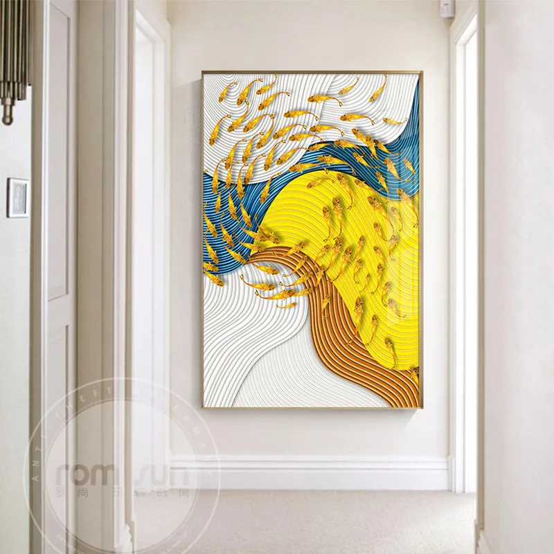 

Abstract golden fish birds Canvas Art Modern Painting Poster Print For Living Room Aisle Entrance Fashion Artistic Wall Decor