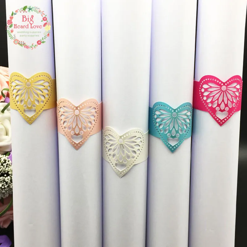 Большие слышал любовь 40 шт. Свадебный Держатели для салфеток Кружево сердце Кольца Свадебные украшения
