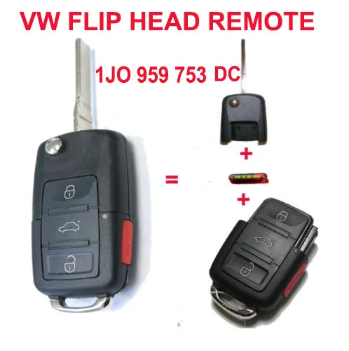 KEYECU 1J0 959 753 DC 1J0959753DC дистанционный передатчик с откидной клавишей для 2002 2005 VOLKSWAGEN
