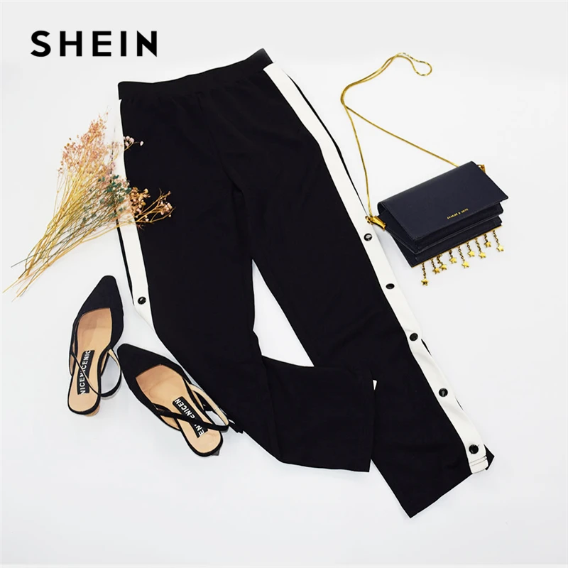 SHEIN Спортивные Брюки С Контрастной Отделкой, Стильные Брюки С Декоративными Пуговицами