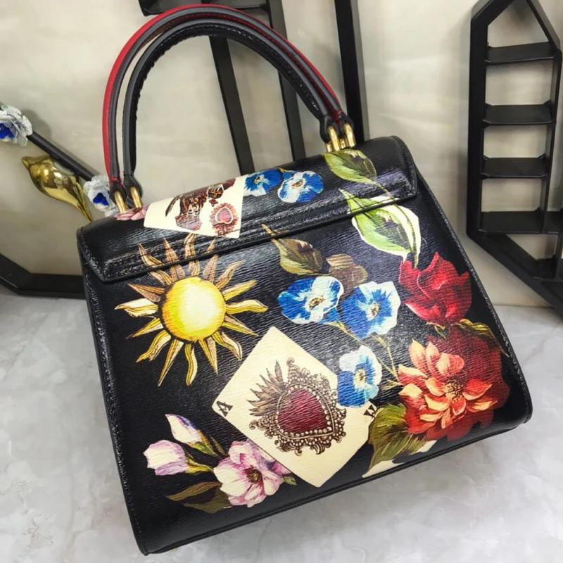 2018 European and American new peony color print ladies' lock bags retro rose printed single shoulder skew spanning bag | Багаж и