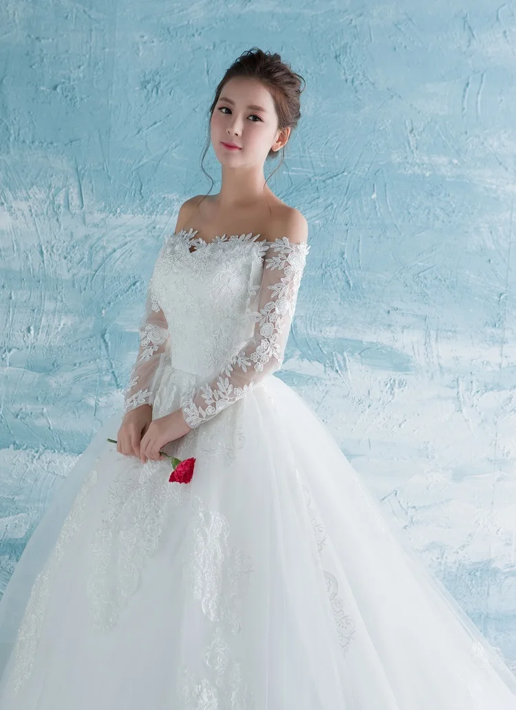 SSYFashion Новое свадебное платье невесты женился белый кружево с длинными рукавами траинг роскошное свадебное платье Vestido De Noiva