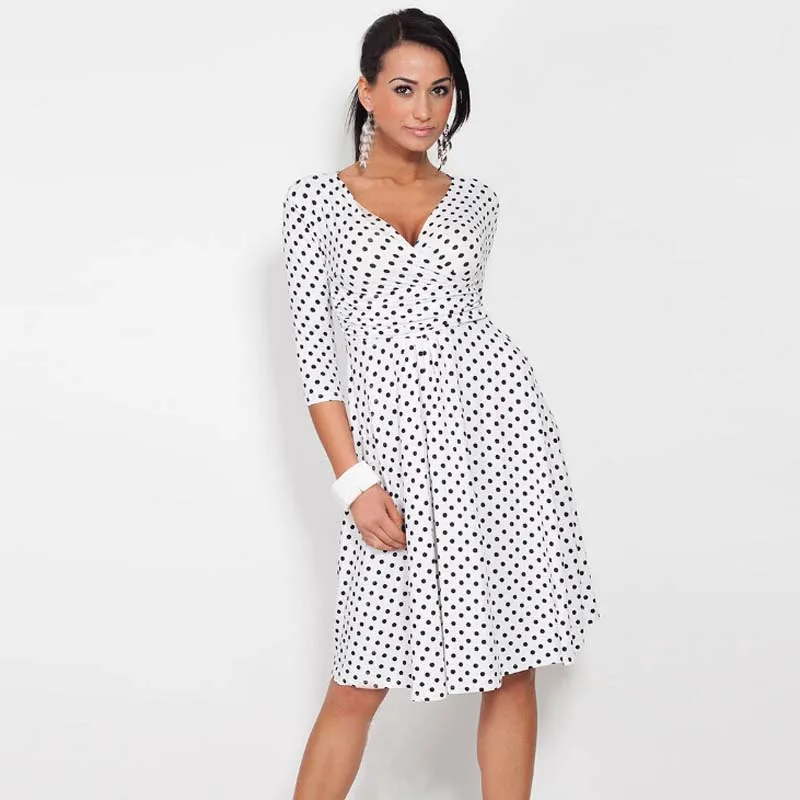 

LERFEY S-2XL Women Dot Dress Summer Vintage Retro Dresses Deep V Neck half Sleeve Sexy Office Dress Vestidos Femininos