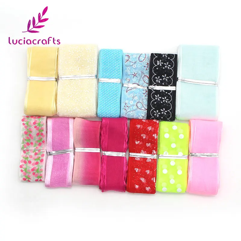 Lucia crafts 20-42 мм ленты из органзы с принтом DIY упаковка/вечерние бант для волос для шитья аксессуары для рукоделия 15 ярдов/партия P0305