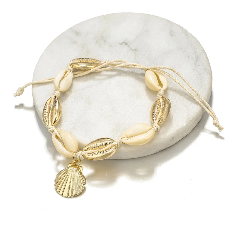 Браслеты на ногу женские с шармами амулетные украшения в виде золотых ракушек