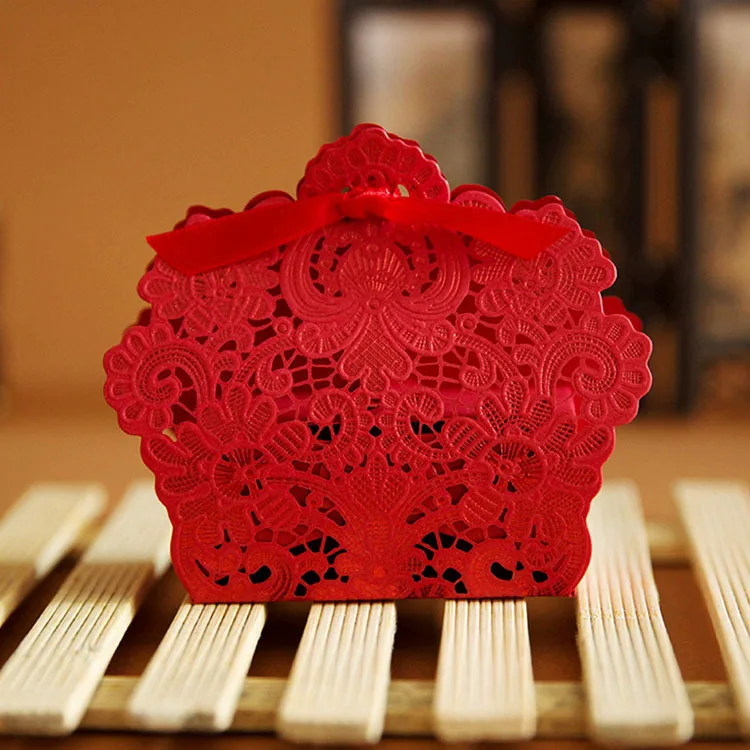 Красный/белый/Золотая лазерная резка коробки для свадебных торжеств конфет Casamento