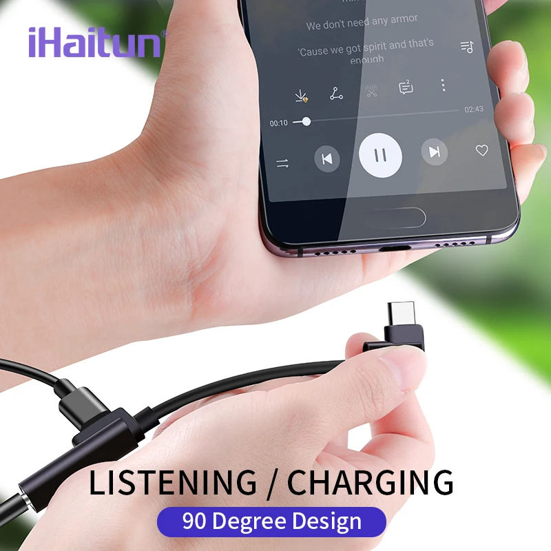 IHaitun 2 в 1 быстрая зарядка переходник usb type c для наушников переходник type c на 3.5 mm jac адаптер usb для samsung S9 Oneplus 6t Xiaomi Redmi Note 7 смартфона аудио USBC концентратор разъем