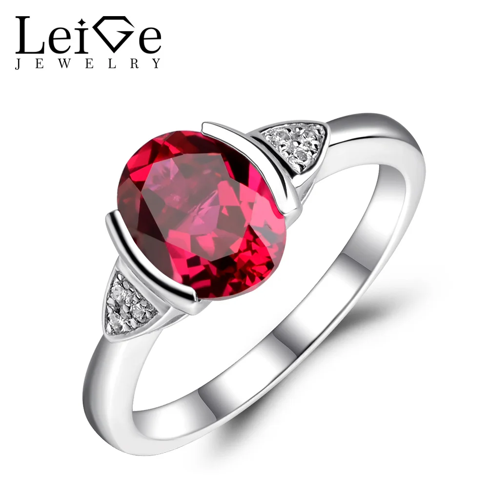 

Leige Jewelry Ruby Ring 925 Sterling Silver Oval Red Gemstone Engagement Promise Rings for Her Anniversary Gift July Birthstone