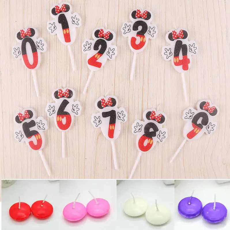 1 PCS С Днем Рождения мультяшная свеча Микки и Минни Маус Мышь Юбилей номера От 0 до 9 лет плавающие свечи для украшения для детской вечеринки "сделай сам"
