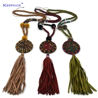 new handmade leather tessal peace symbol pendents necklace boho bohemia seedbeads chain ethnic long necklaces for women