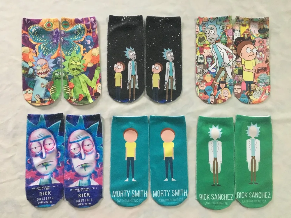 PLstar Cosmos/Новинка года; милые короткие носки с 3D принтом с героями мультфильмов Rick and Morty для мужчин и женщин; корейские носки в стиле Харадзюку; WZ033