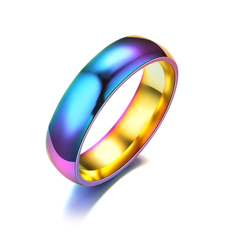 

Men Women Rainbow Colorful Ring Titanium Steel Wedding Band Ring Width 6mm Size 6-13 Gift Dropshipping