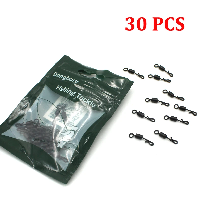 

30PCS Quick Change Swivel Q-Shaped Long body Matt Black Brass Kwik Clip for Carp Fishing Terminal Tackle Accessory UK Size 8 11