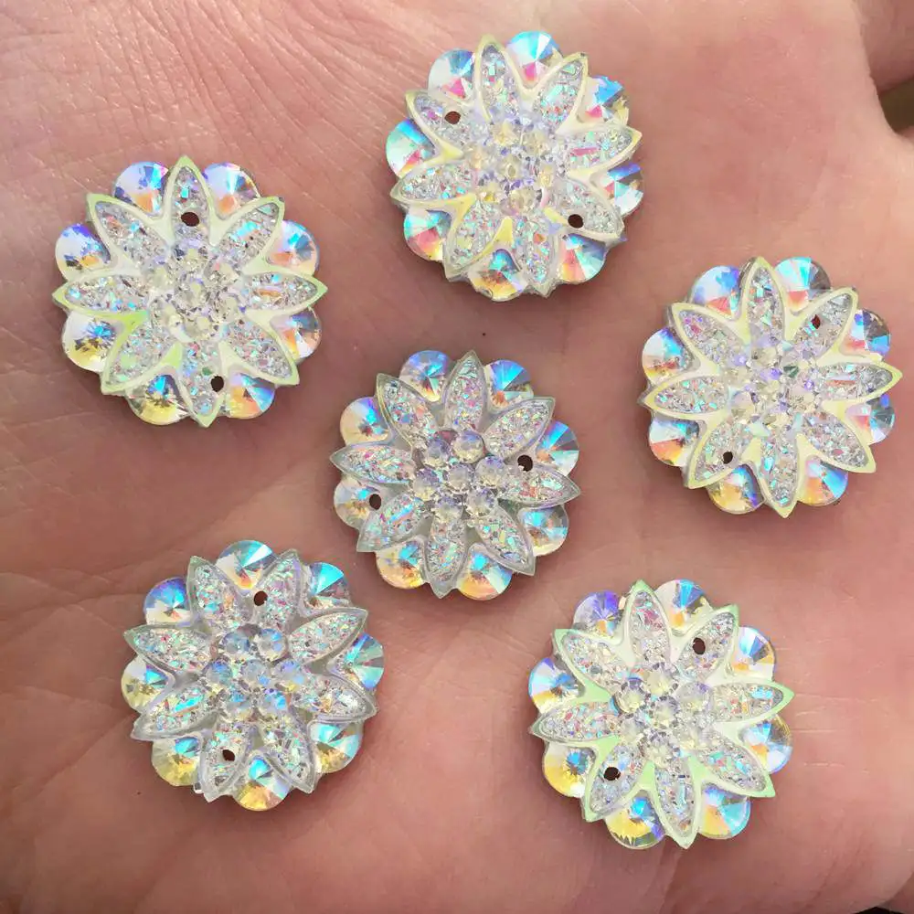 20 шт AB смолы 18 мм Bling цветок с плоской задней поверхностью 3D Стразы 2 отверстия пуговицы украшения Свадебные diy аппликации D60* 2 - Цвет: White
