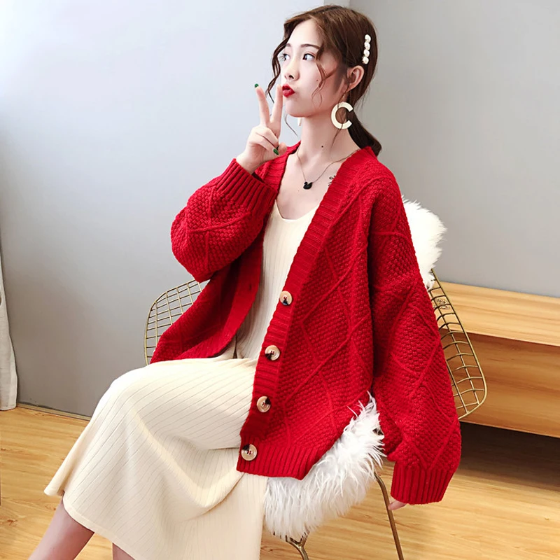 Fitaylor Autumn Winter Women Knitted Sweater Cardigan Coat Casual Loose Single Breasted V Neck Long Sleeve Female Coats |