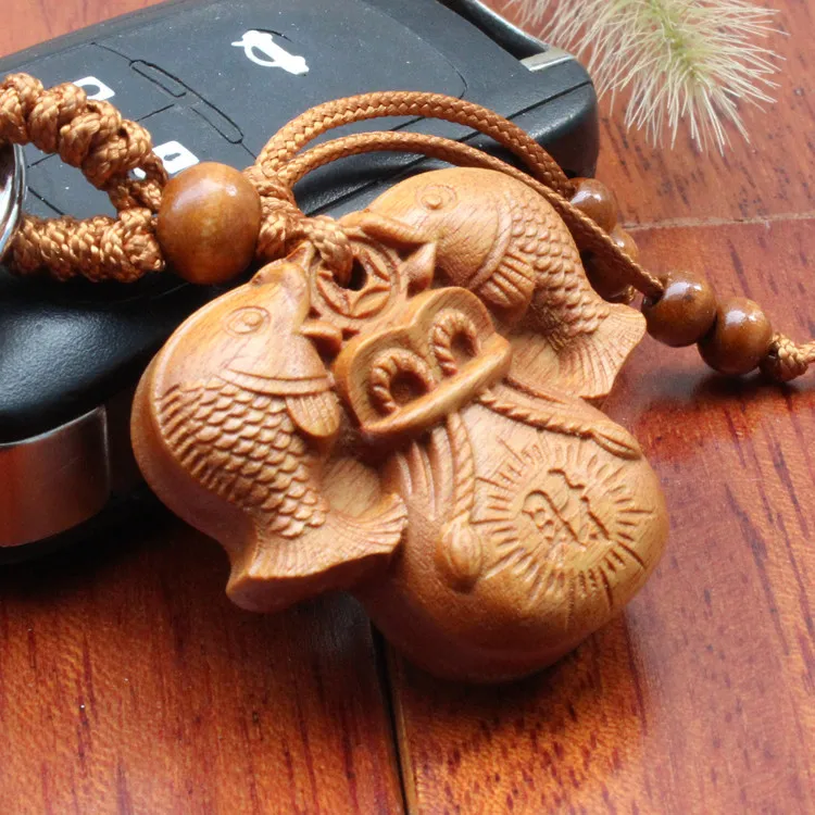 1 шт. высококачественная древесина две рыбы и мешок для денег резьба Ключ Пряжка