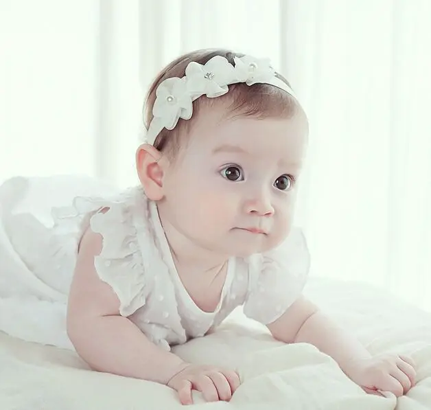 

Yundfly Chic Chiffon Pearl Flower Headband Girls Kids Elastic Hair Band Headwear Children Clothing Decoration Photoshoot