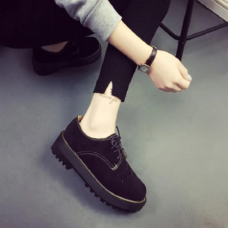 2016 Весна Способа Высокого Качества Женщины Туфли На Платформе Нубука толстым