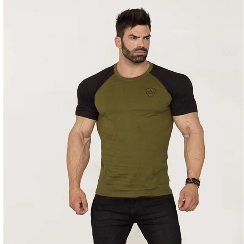 

2021 Cotton Gym Shirt Sport T Shirt Men Short Sleeve Running Shirt Men Workout Training Tees Fitness Top Sport T-shirt