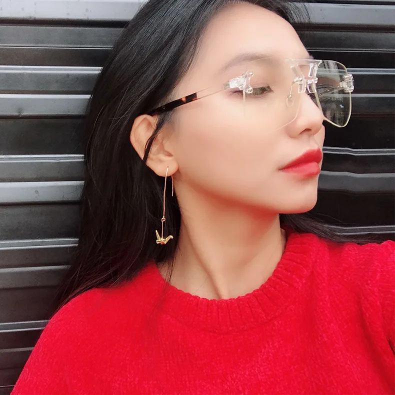 Серьги капельки женские из золотого сплава с бумажным краном и птичкой серьги