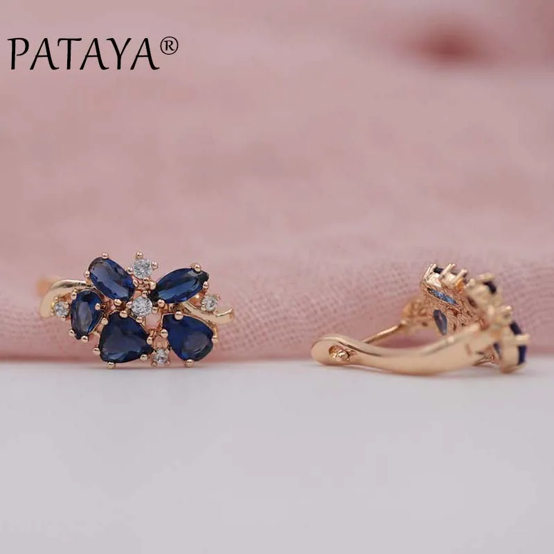 Pataya Multi-Цветной Зеленый Натуральный циркония серьги 585 розовое золото RU Hot эксклюзивные Дизайн Jewelry Женская водонепроницаемая grop серьги