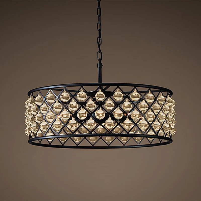 led e14 American Iron Crystal Black Clear Round Lustre Chandelier Lighting Suspension Luminaire Lampen For Foyer | Лампы и освещение