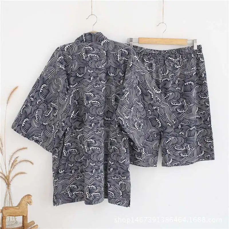 Мужская Женская Пижама Lounge 5XL Taditional японские пижамы Летний пижамный комплект кимоно пара комплектов цветочный ретро v-образный вырез пижамы