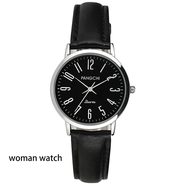 woman black watch PANGCHI женские классические кожаные часы женские простые цифровые кварцевые наручные часы с большим циферблатом платье пара часы Relogio Feminino - Цвет: woman black watch