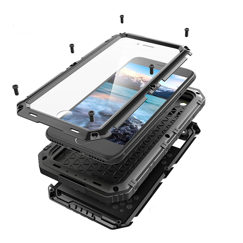 

Metal Aluminum Dirt Shock Armor Phone Case For iphone 12mini 11 Pro X XS max XR 7 8 Plus Waterproof IP68 Heavy Rugged Cover