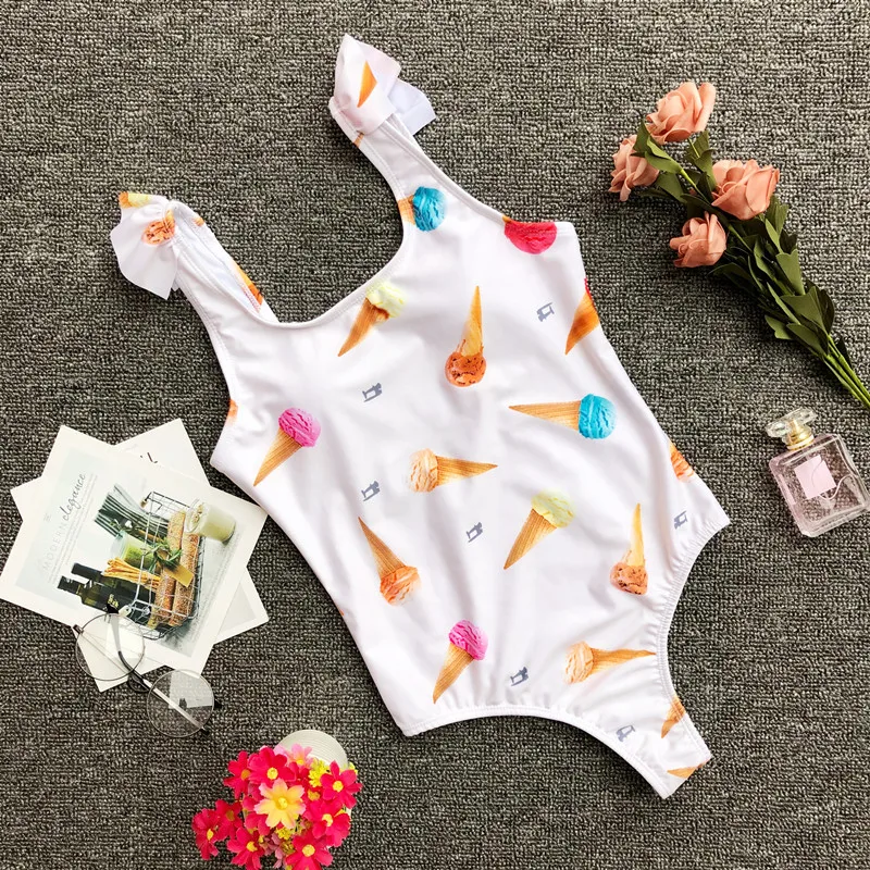 Женский слитный купальник KEKAKA белый с принтом мороженого купальный костюм