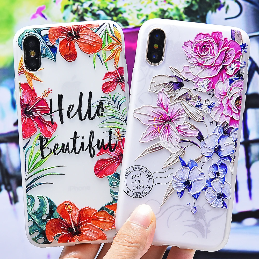 3D силиконовые милосердия цветочный чехол для iPhone 6 s 7 XS 8 Plus X XR MAX мягкий