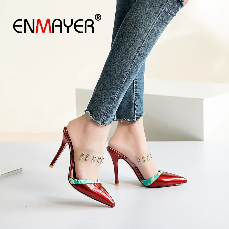 

ENMAYER Basic Super High Thin Heels Zapatos Mujer Tacon Wedding Shoes Pointed Toe Casual Woman Shoes Size34-45 LY1570