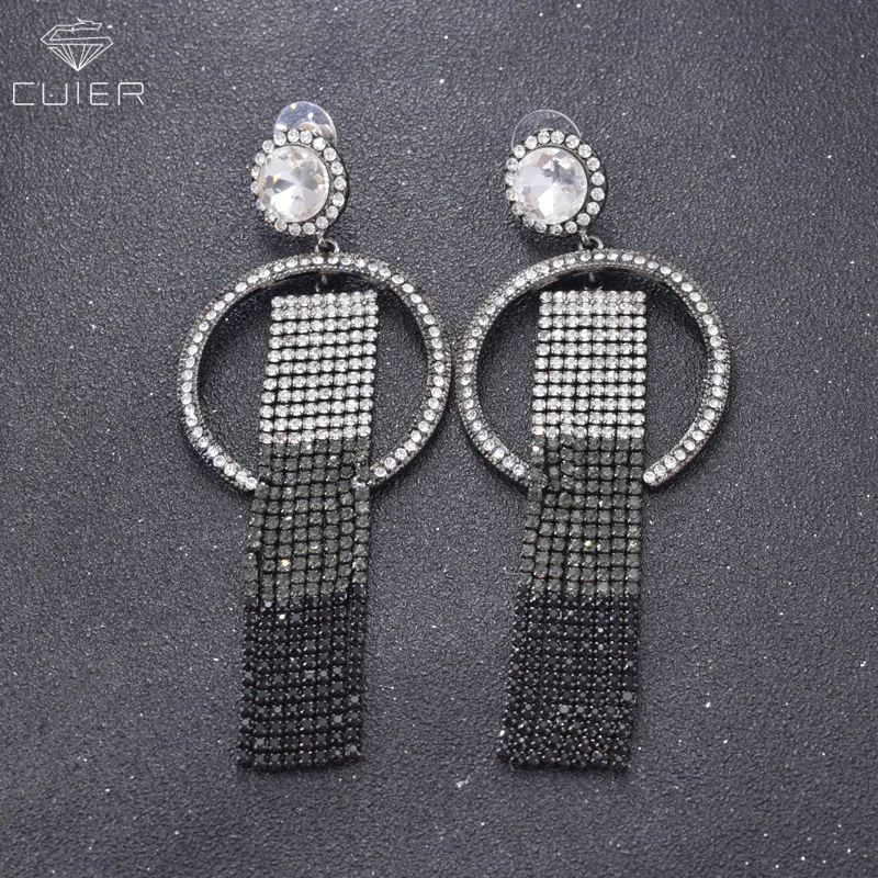 

christmas gifts rhinestones wedding drop earring Gradation multi color gun black part prom jewelry for women dangle big size