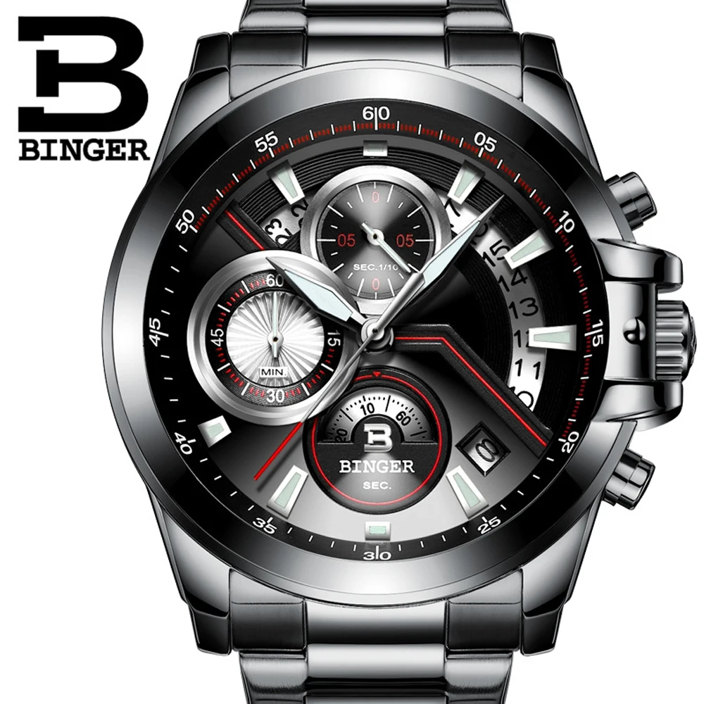 BINGER Relogio Masculino мужские часы водонепроницаемые спортивные кварцевые бизнес Модные
