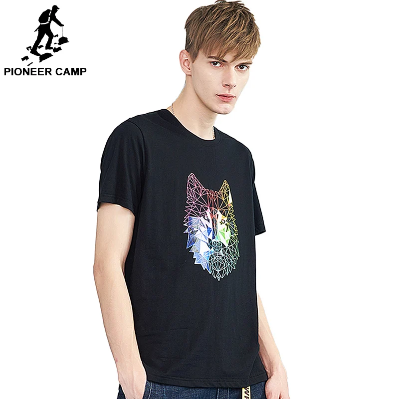Мужская футболка Pioneer Camp летняя из 100% хлопка с принтом волка | одежда