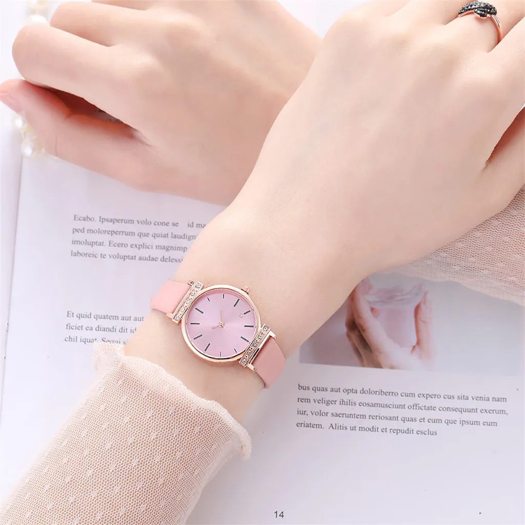 Роскошные часы Womern известный бренд Простой ремень женские со стразами