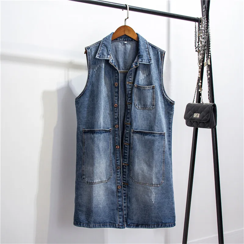 Женская Джинсовая безрукавка свободная однобортная приталенная из денима