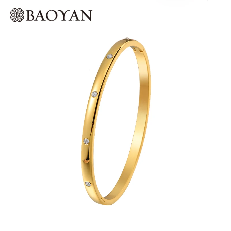 Baoyan элегантные браслеты из нержавеющей стали с кубическим цирконием Роскошные
