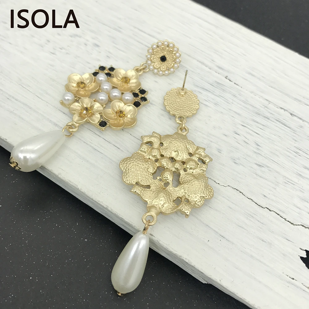 Женские классические серьги ISOLA длинные висячие с искусственным жемчугом и