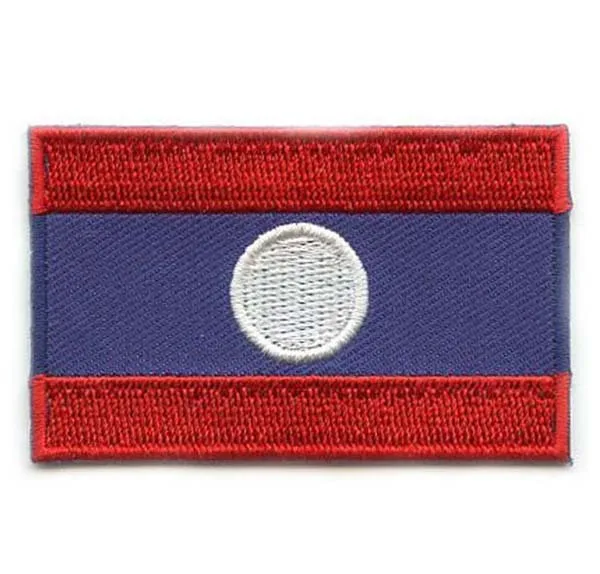 

Laos Embroidered Flag Patches MOQ50pcs Made by Twill with Flat Broder and Iron On Backing free shipping by Post