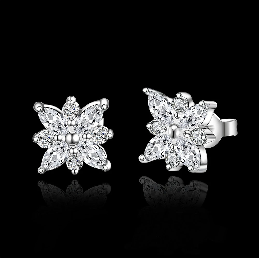 JEWELS Luxury sliver Small Austrian CZ Earring for Women Fashion Popular global simplicity Lucky snowflakes Earrings Jewelry | Украшения и