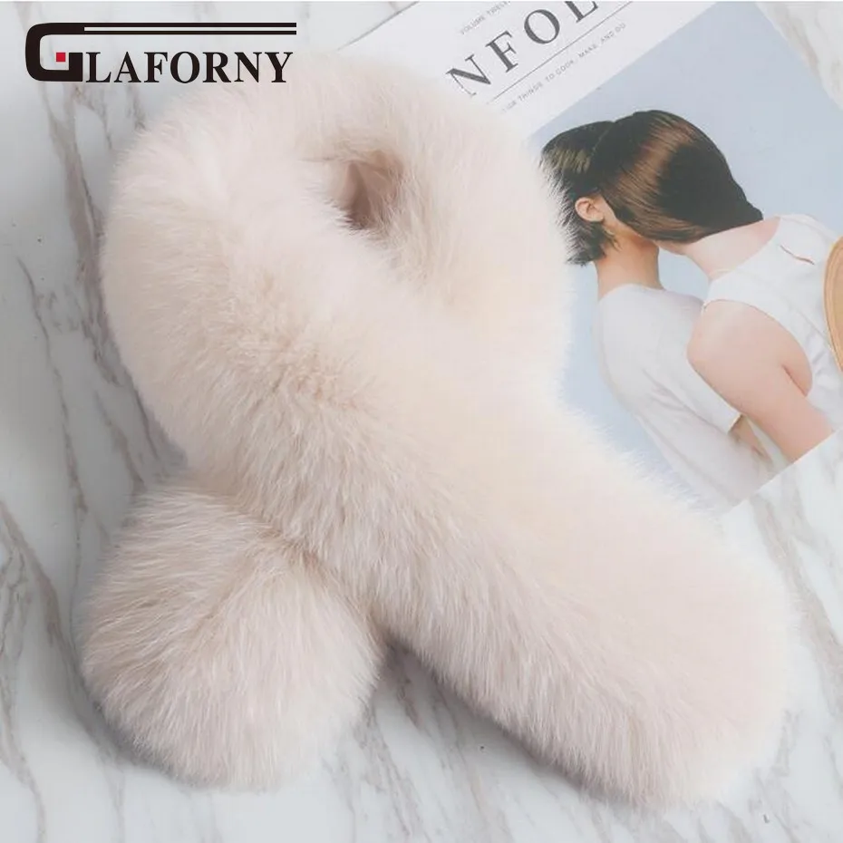 powder pink Glaforny, корейский женский шарф для взрослых, осенний и зимний женский шарф из натурального Лисьего меха, женский воротник, утепленный теплый шарф - Цвет: powder pink