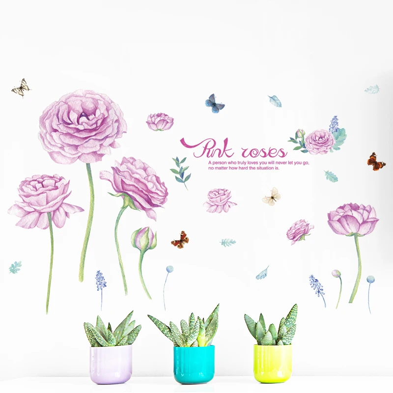 [Fundecoration] наклейки на стену с розовыми розами Diy для спальни гостиной интерьера