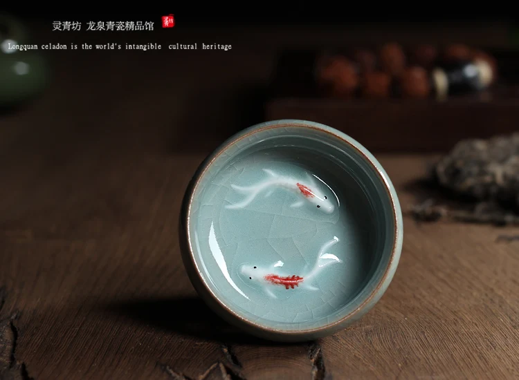 Китайский Селадон Фарфор Longquan чайные чашки чайный горшок Золотая Рыба чашка чая, кружка 60 мл китайский чайный сервиз кракле чайный сервиз Прямая поставка