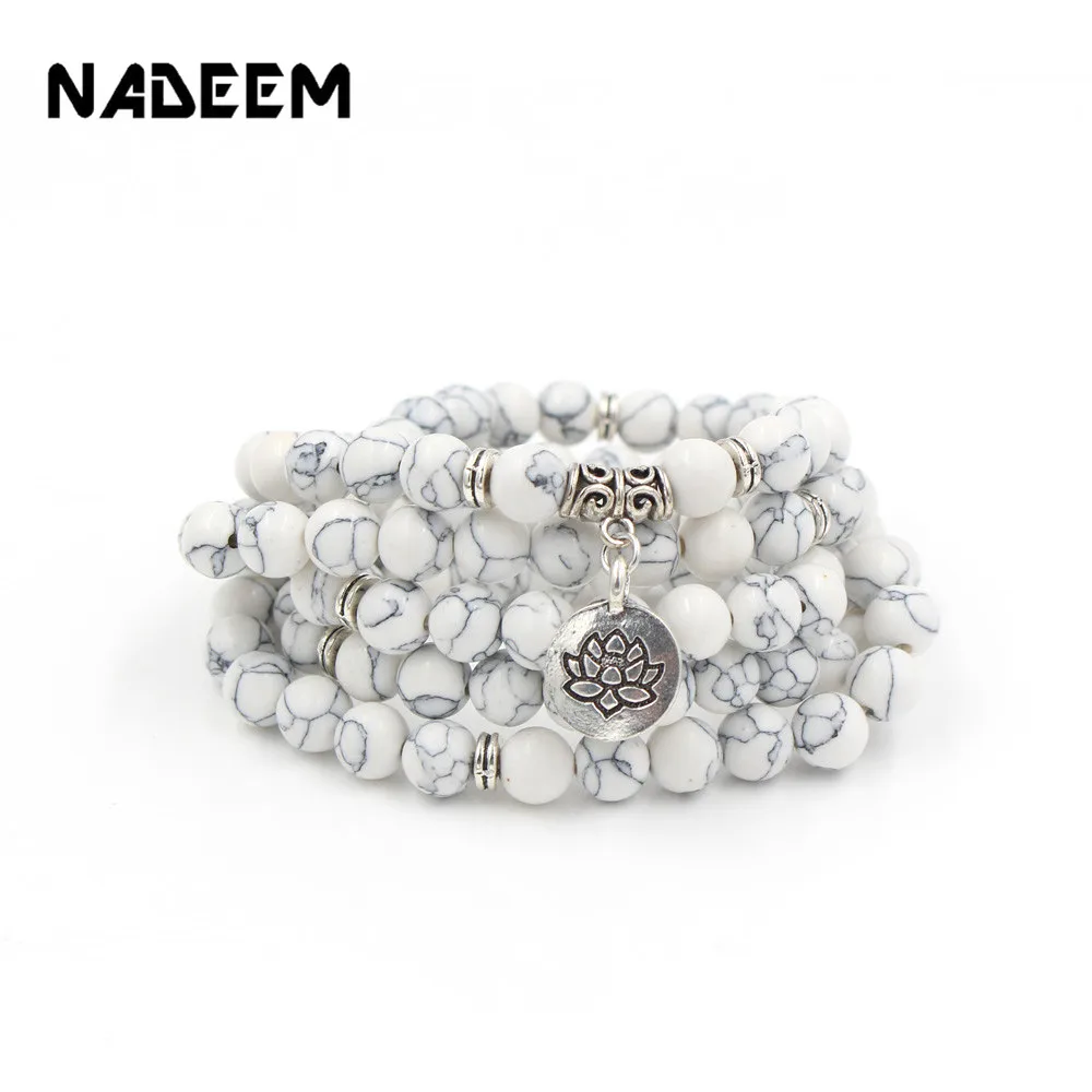NADEEM Новинка 108 шт. белый браслет с бусинами Howlite Mala ожерелье ручной работы из
