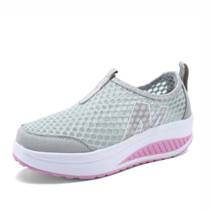 XingDeng Lady Casual Height Increasing Loafers Air Mesh Shoes Women Spring Autumn Breathable Hollow Flat Swing Wedge | Обувь