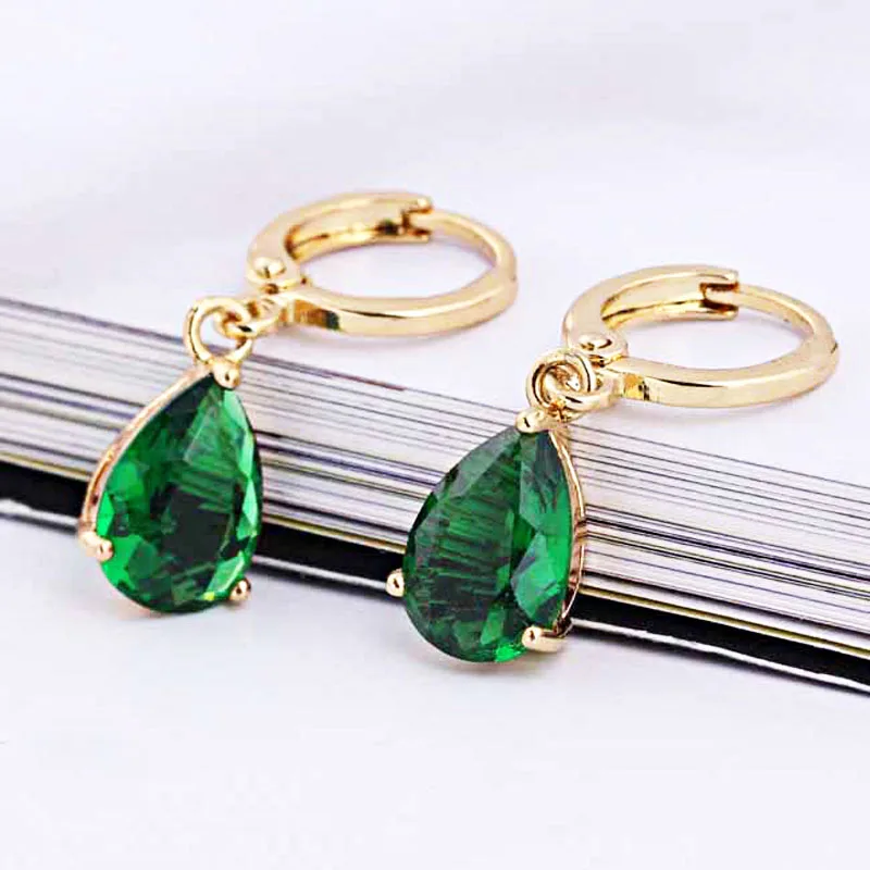 Top Mix Color Cubic Zirconia Gold P Water Drop Earrings for Women Wedding Engagement Jewelry White Red Purple Green A1286 | Украшения и