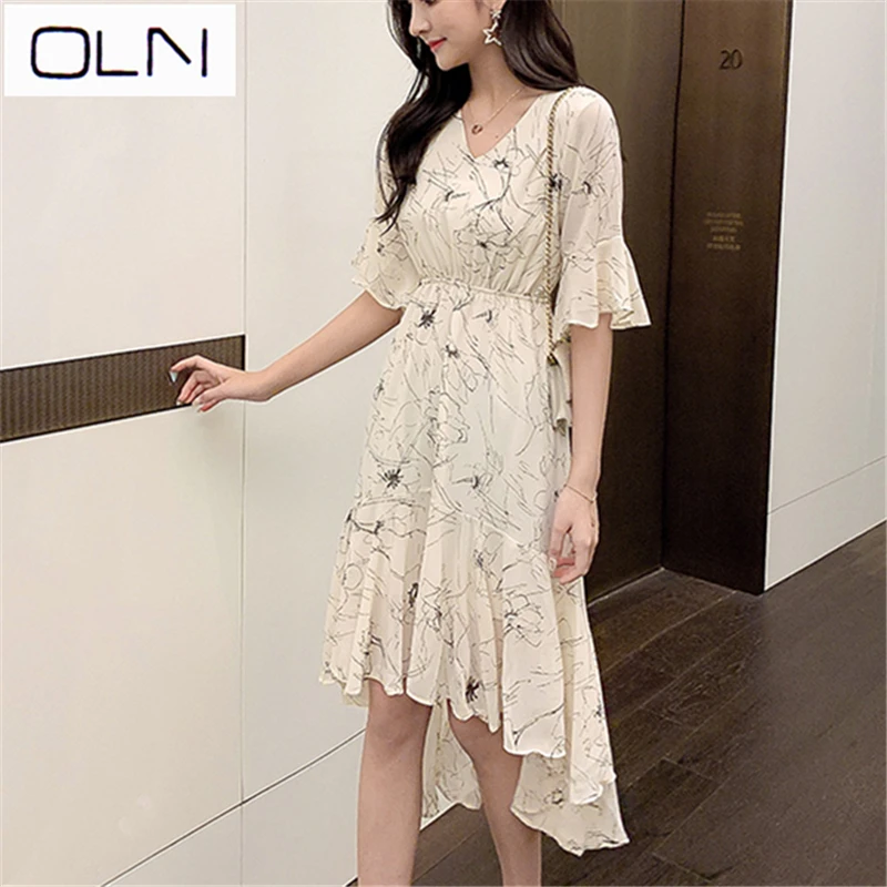 Платье oln корейское vestidos летнее Новое поступление оптовая продажа цвет v-образный